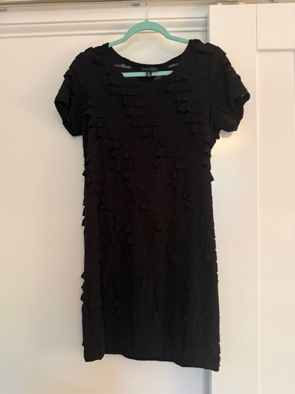 Parkhurst Black Mini Dress with Textured Ruffle Detail